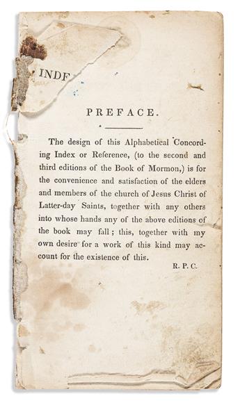 (MORMONS.) [Robert P. Crawford.] [An Index, or Reference, to the Second and Third Editions of the Book of Mormon.]